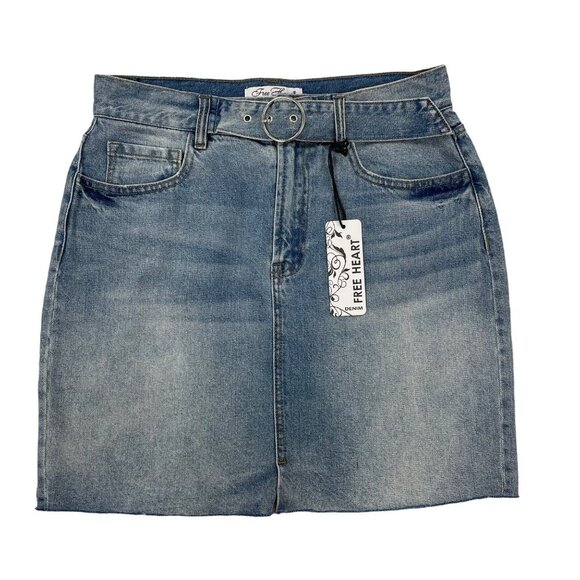 NWT Francesca's Free Heart Light Wash Denim Skirt Medium - Picture 1 of 6